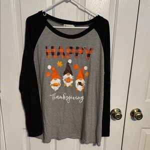 Thanksgiving Gnome Long Sleeve Shirt-size 2XL- Gray and Black